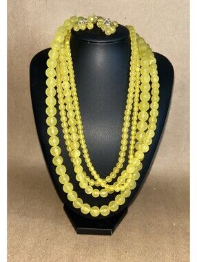 Hannah Collection Yellow multi strand beads with matching drop beaded earings